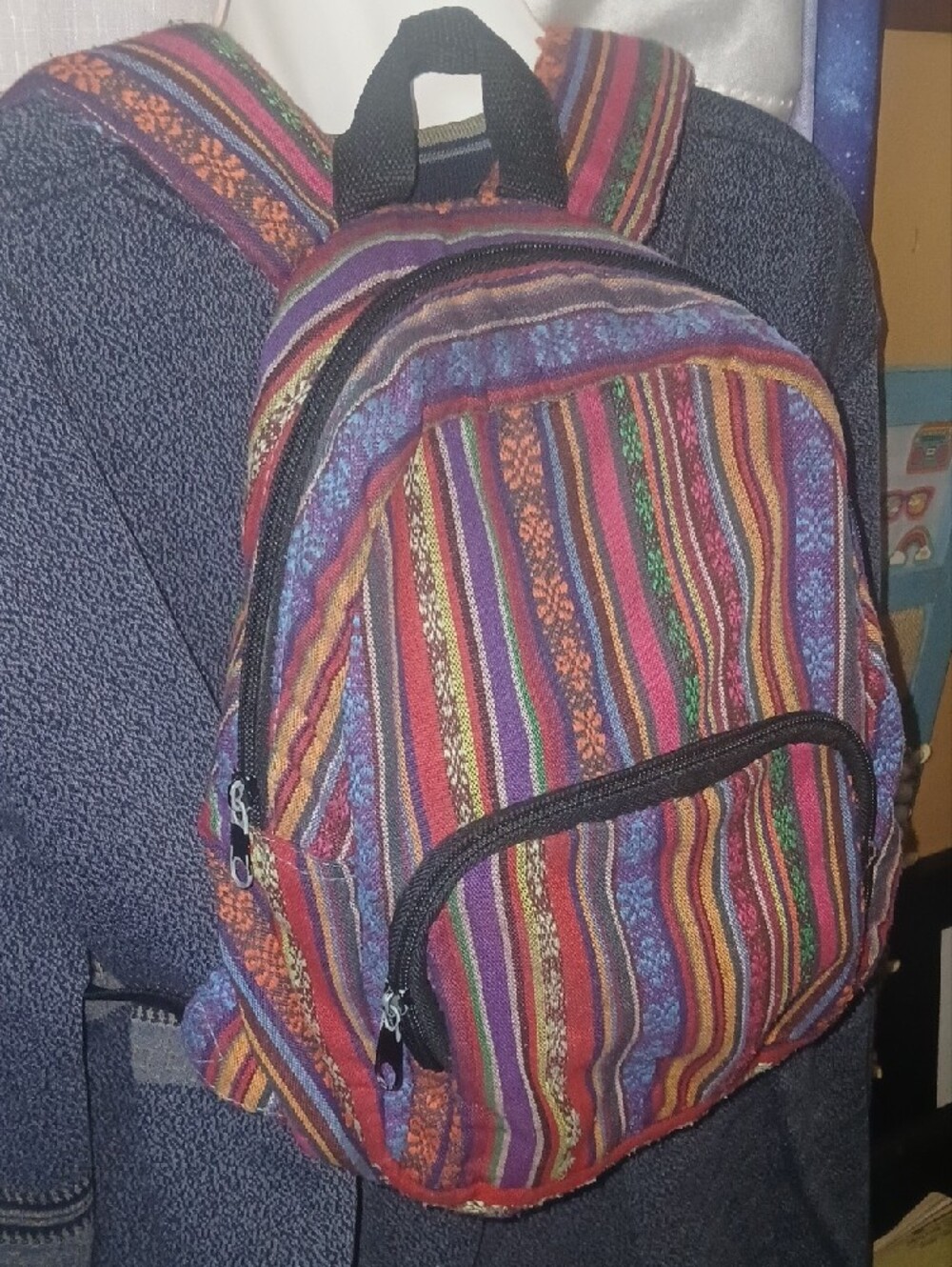 Spencer's Y2K Vintage Multicolor Striped Woven Mini Backpack W/ Flaw